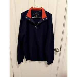 Orvis Men's Pullover Navy Wool 1/4 Snap Sweater Size Medium